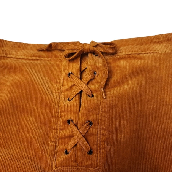 SO Caramel Corduroy Mini Skirt With Lace Up Front Size 5 - Picture 3 of 8